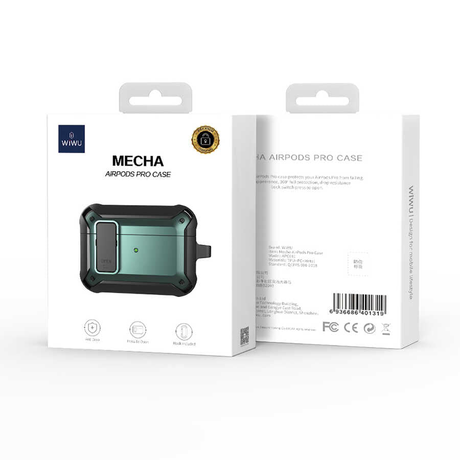 Apple Airpods 3.Nesil Kılıf Wiwu Mecha Kılıf Siyah-Yeşil