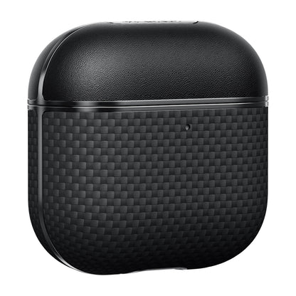 Apple Airpods 4 Kılıf 1500D Aramid Fiber Pitaka Ultra-Slim Classic Serisi Black-Grey Twill Kapak Siyah-Gri