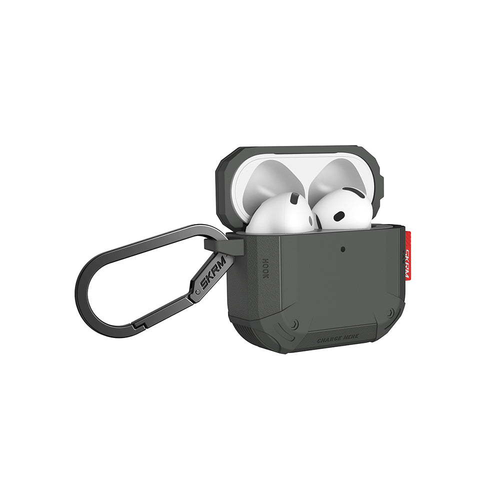 Apple Airpods 4 Kılıf Airbagli Yivli Köşe Tasarımlı 360 Derece Tam Koruma Skinarma Mecha CE Kılıf Siyah