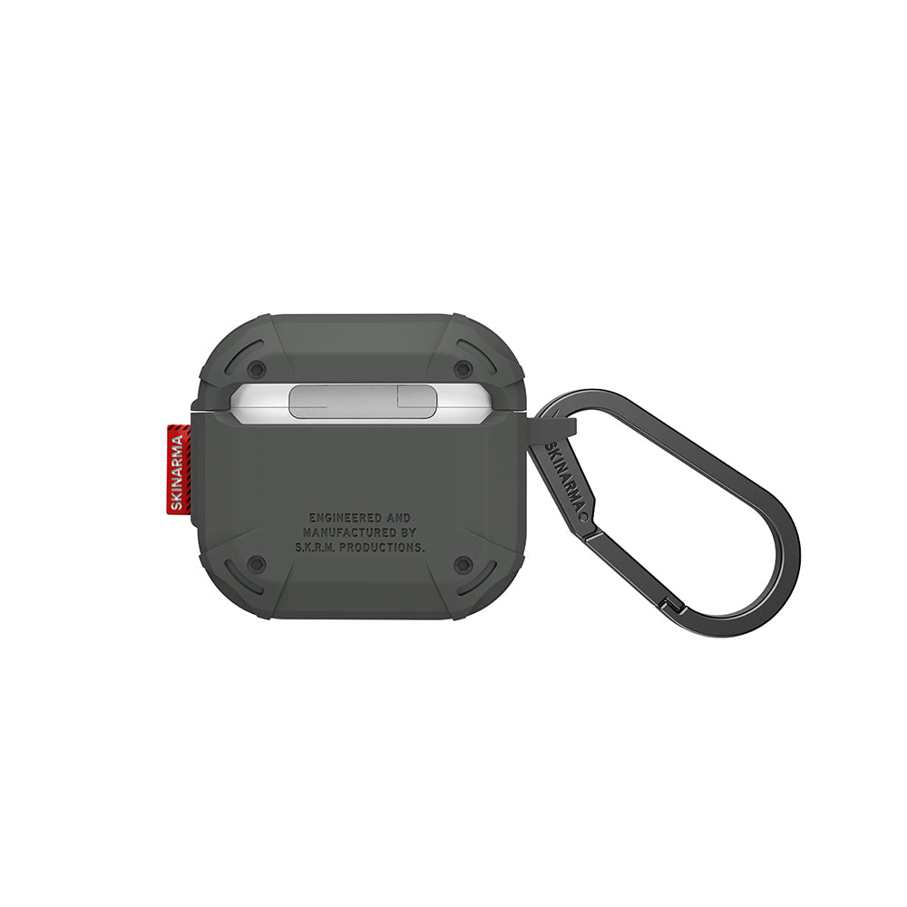 Apple Airpods 4 Kılıf Airbagli Yivli Köşe Tasarımlı 360 Derece Tam Koruma Skinarma Mecha CE Kılıf Siyah