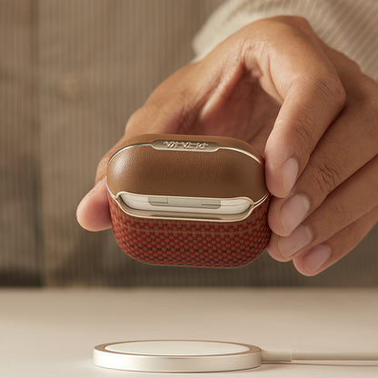 Apple Airpods 4 Kılıf Aramid Fiber Pitaka Tactile Woven Sunset-Moonrise Serisi Kapak Kahverengi