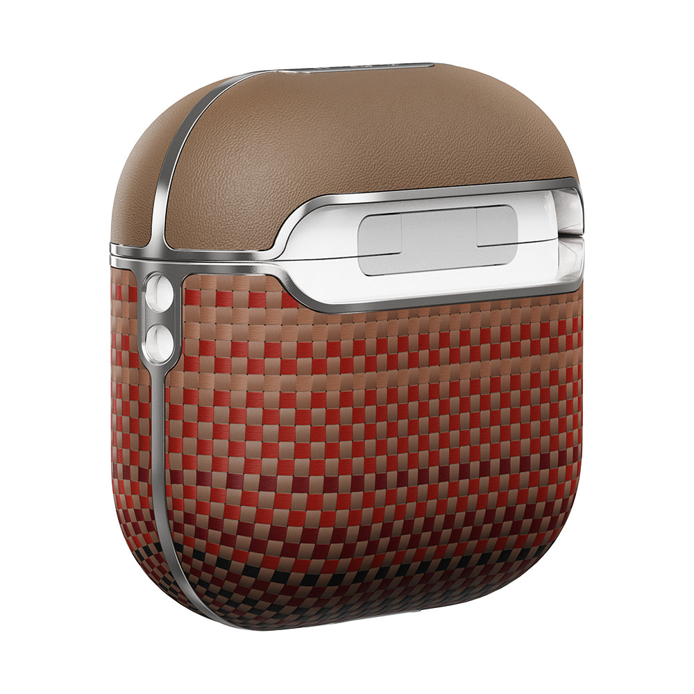 Apple Airpods 4 Kılıf Aramid Fiber Pitaka Tactile Woven Sunset-Moonrise Serisi Kapak Kahverengi