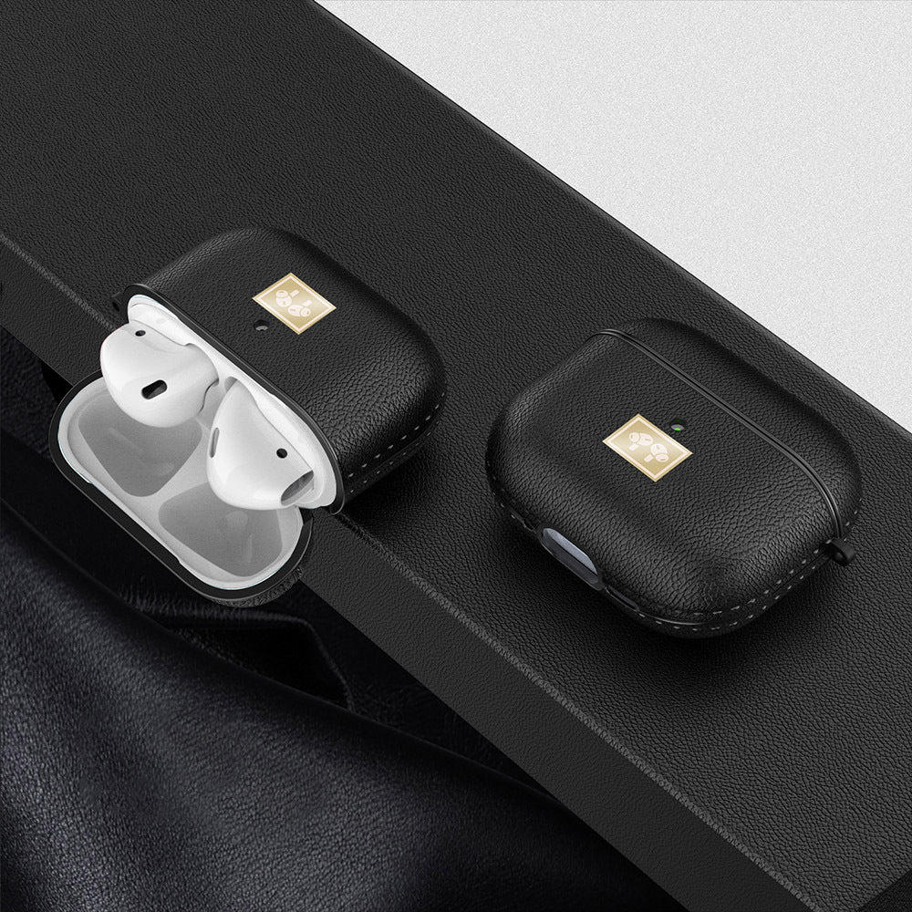 Apple Airpods 4 Kılıf Deri Görünümlü Askı Aparatlı Wlons Kılıf Siyah