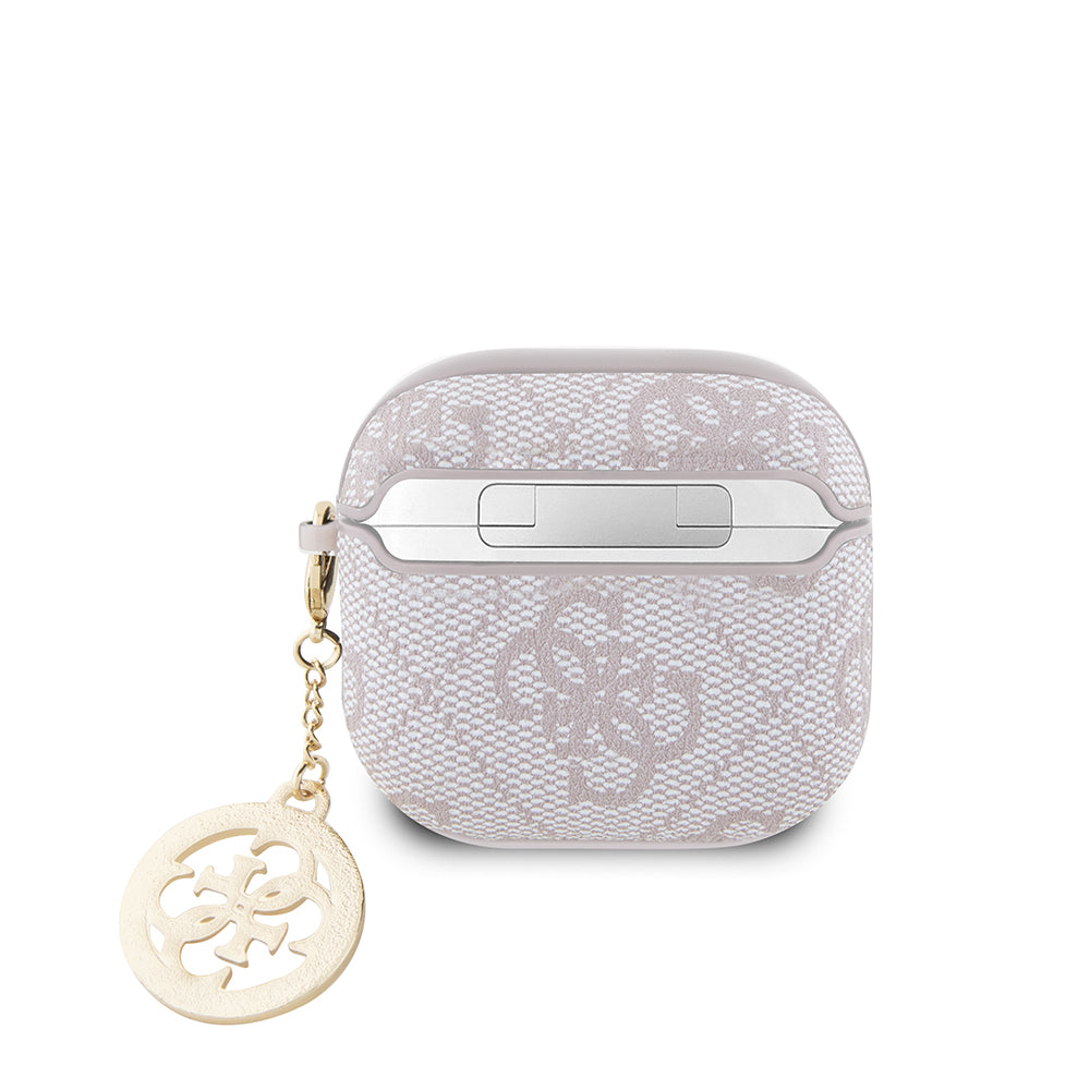 Apple Airpods 4 Kılıf Guess Orjinal Lisanslı 4G Desenli Taşlı 4G Süs Zincirli Kapak Pembe