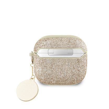 Apple Airpods 4 Kılıf Guess Orjinal Lisanslı Glitter Elmas Kalp Süs Zincirli Kapak Gold