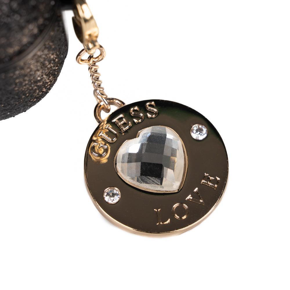 Apple Airpods 4 Kılıf Guess Orjinal Lisanslı Glitter Elmas Kalp Süs Zincirli Kapak Gold