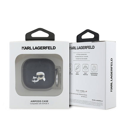 Apple Airpods 4 Kılıf Karl Lagerfeld Orjinal Lisanslı Monogram Silikon Kapak Siyah
