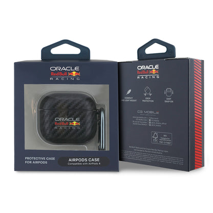 Apple Airpods 4 Kılıf Redbull Orjinal Lisanslı PU Karbon Fiber Tasarımlı Askı Aparatlı Kapak Siyah