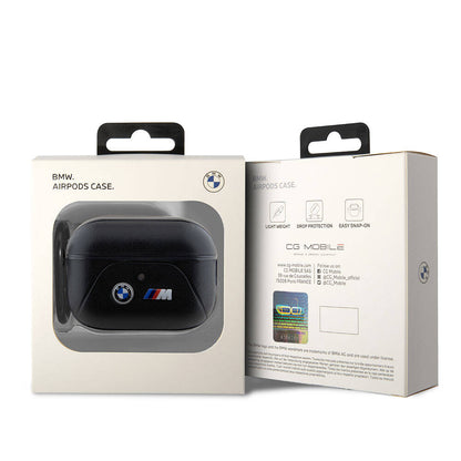 Apple Airpods Kılıf BMW Orjinal Lisanslı PU Deri Tasarımlı 3 Renk Çizgili Çift Metal Logolu Kapak Siyah