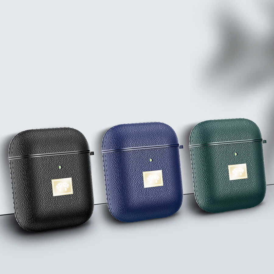 Apple Airpods Kılıf Deri Görünümlü Askı Aparatlı Wlons Kılıf Koyu Yeşil