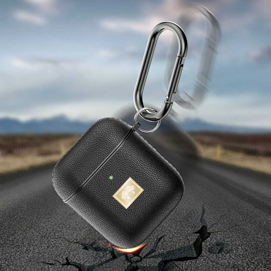 Apple Airpods Kılıf Deri Görünümlü Askı Aparatlı Wlons Kılıf Lacivert