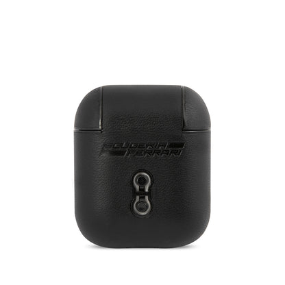 Apple Airpods Kılıf Ferrari Orjinal Lisanslı PU Deri Metal Logolu SF Arka Yüzey Yazılı Kapak Siyah