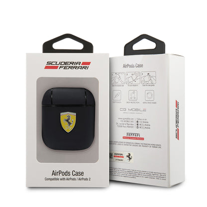 Apple Airpods Kılıf Ferrari Orjinal Lisanslı PU Deri Metal Logolu SF Arka Yüzey Yazılı Kapak Siyah
