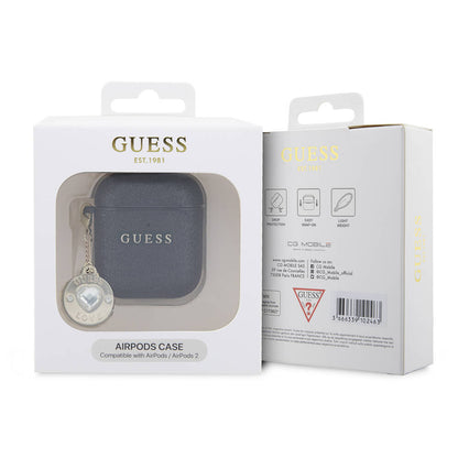 Apple Airpods Kılıf Guess Orjinal Lisanslı Glitter Elmas Kalp Süs Zincirli Kapak Siyah