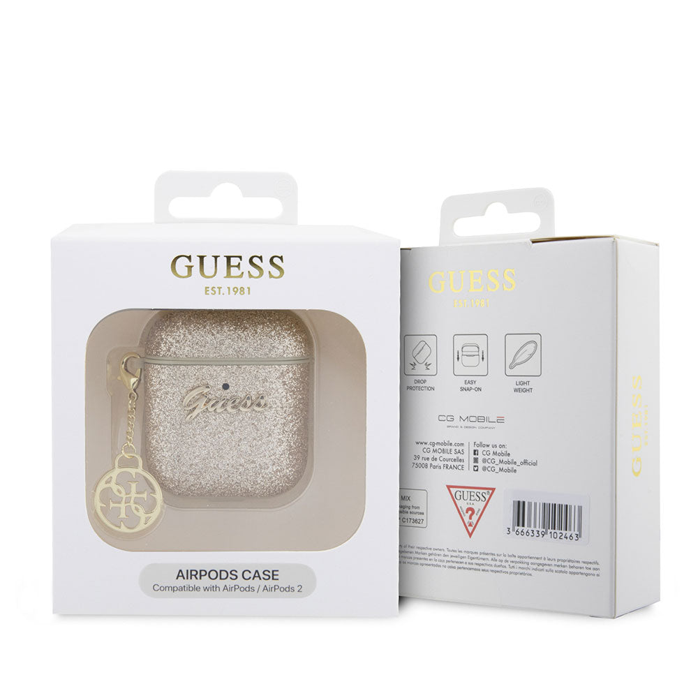 Apple Airpods Kılıf GUESS Glitter 4G Charm Kapak Gold