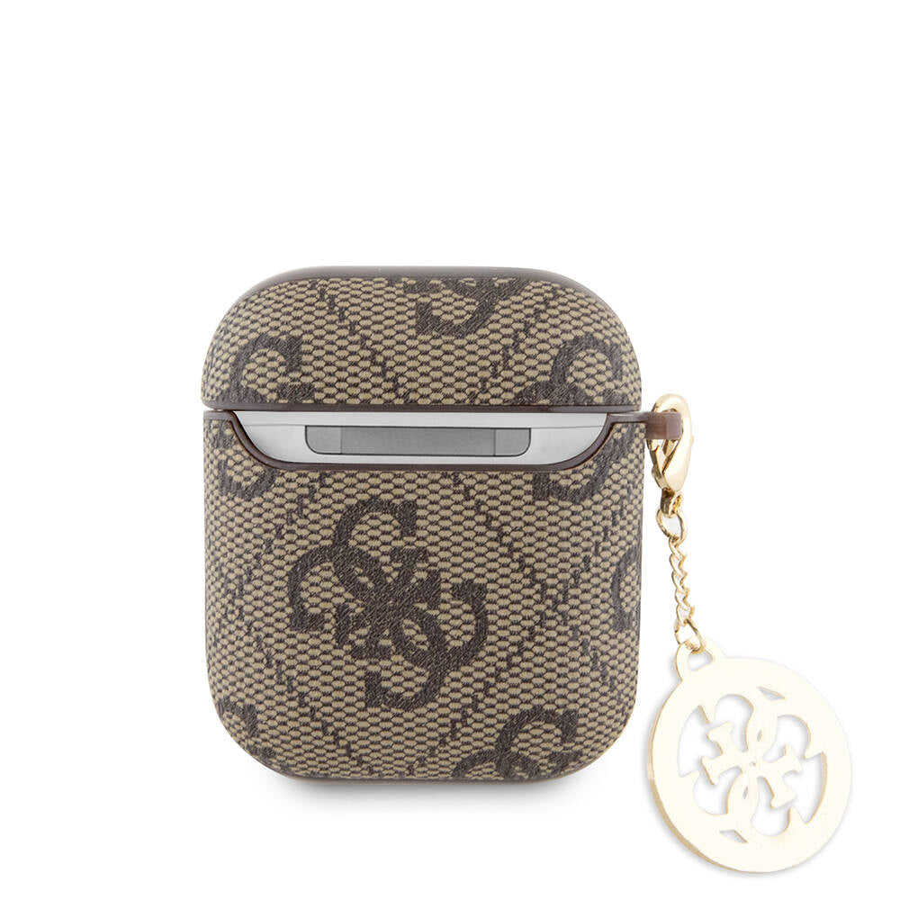 Apple Airpods Kılıf Guess Orjinal Lisanslı 4G Desenli Taşlı 4G Süs Zincirli Kapak Pembe