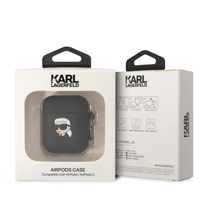 Apple Airpods Kılıf Karl Lagerfeld Orjinal Lisanslı Karl 3D Silikon Kapak Siyah