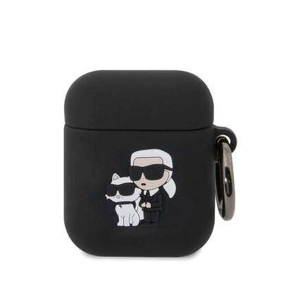 Apple Airpods Kılıf Karl Lagerfeld Orjinal Lisanslı Karl & Choupette 3D Silikon Kapak Siyah