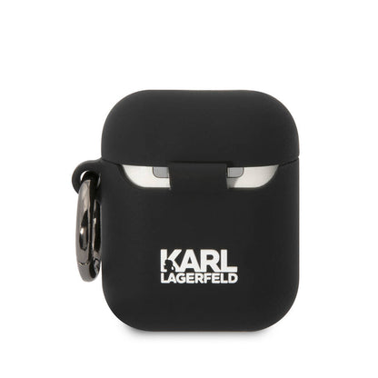 Apple Airpods Kılıf Karl Lagerfeld Orjinal Lisanslı Karl & Choupette 3D Silikon Kapak Siyah