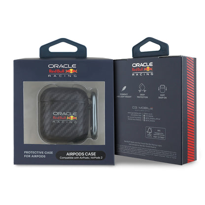Apple Airpods Kılıf Redbull Orjinal Lisanslı PU Karbon Fiber Tasarımlı Askı Aparatlı Kapak Siyah