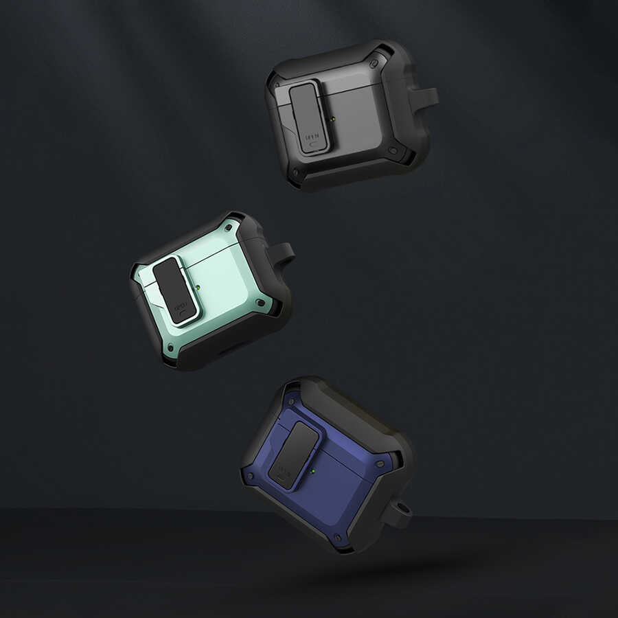 Apple Airpods Kılıf Wiwu Mecha Kılıf Siyah-Mavi