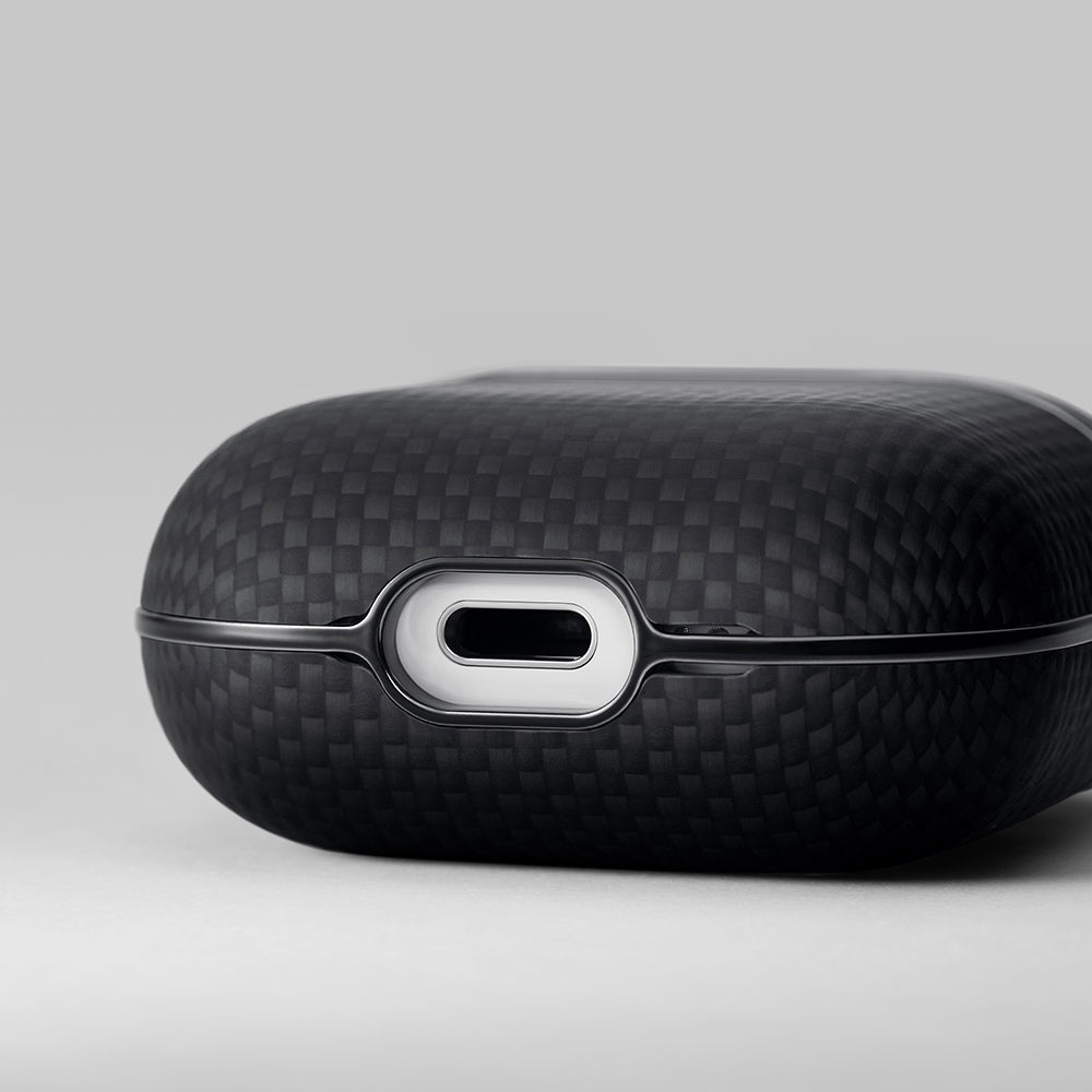 Apple Airpods Pro 2 Kılıf 1500D Aramid Fiber Pitaka Ultra-Slim Classic Serisi Black-Grey Twill Kapak Siyah-Gri