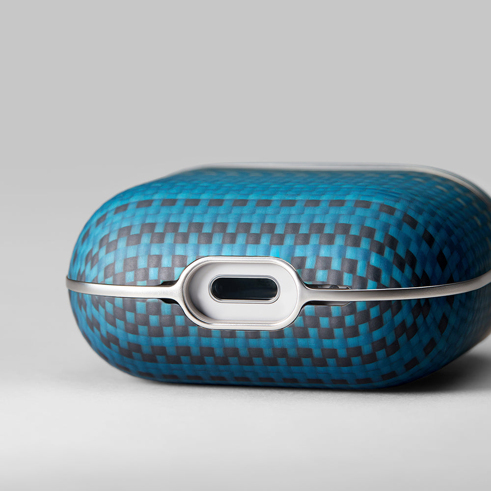 Apple Airpods Pro 2 Kılıf Aramid Fiber Pitaka Tactile Woven Sunset-Moonrise Serisi Kapak Mavi