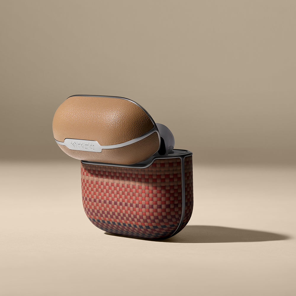 Apple Airpods Pro 2 Kılıf Aramid Fiber Pitaka Tactile Woven Sunset-Moonrise Serisi Kapak Kahverengi