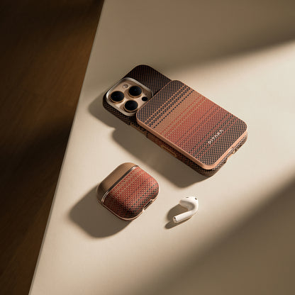 Apple Airpods Pro 2 Kılıf Aramid Fiber Pitaka Tactile Woven Sunset-Moonrise Serisi Kapak Kahverengi