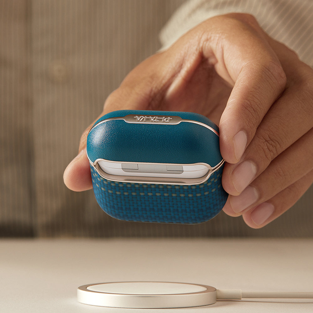 Apple Airpods Pro 2 Kılıf Aramid Fiber Pitaka Tactile Woven Sunset-Moonrise Serisi Kapak Mavi