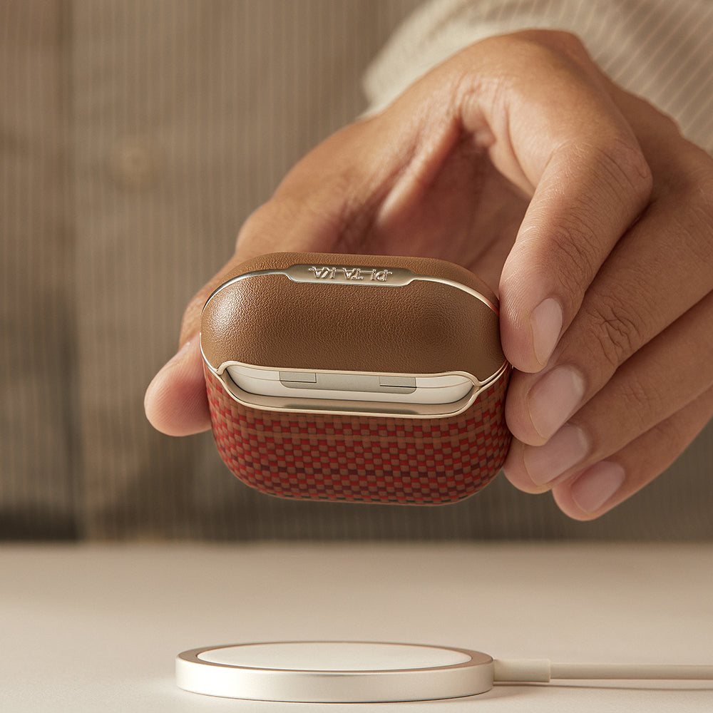 Apple Airpods Pro 2 Kılıf Aramid Fiber Pitaka Tactile Woven Sunset-Moonrise Serisi Kapak Kahverengi