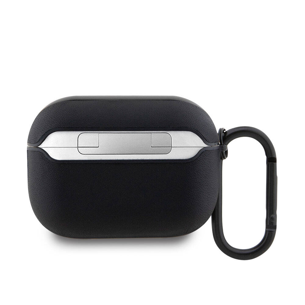 Apple Airpods Pro 2 Kılıf BMW Orjinal Lisanslı PU Deri Mavi Beyaz Çizgili Metal Logolu Kapak Siyah