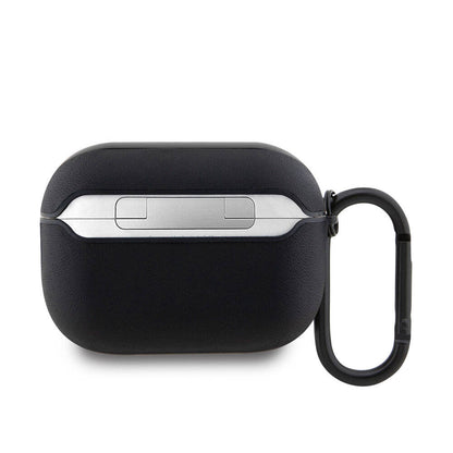 Apple Airpods Pro 2 Kılıf BMW Orjinal Lisanslı PU Deri Mavi Beyaz Çizgili Metal Logolu Kapak Siyah