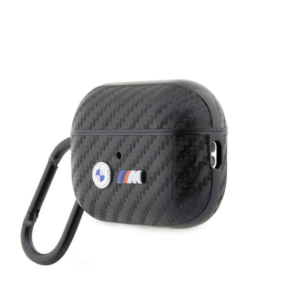 Apple Airpods Pro 2 Kılıf BMW Orjinal Lisanslı PU Karbon Fiber Tasarımlı Çift Metal Logolu Kapak Siyah