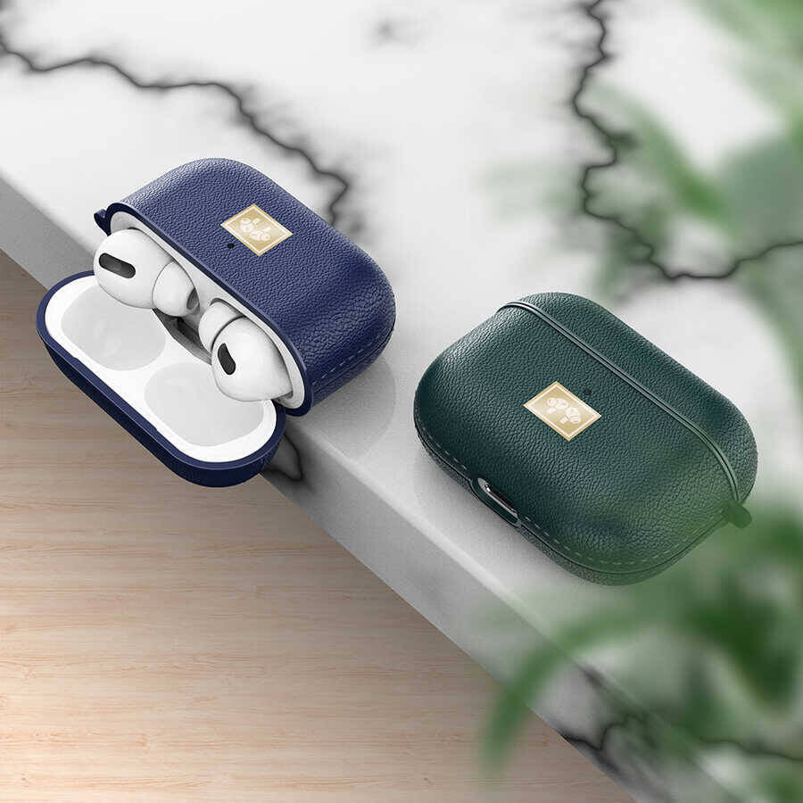 Apple Airpods Pro 2 Kılıf Deri Görünümlü Askı Aparatlı Wlons Kılıf Lacivert