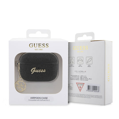 Apple Airpods Pro 2 Kılıf GUESS Glitter 4G Charm Kapak Siyah