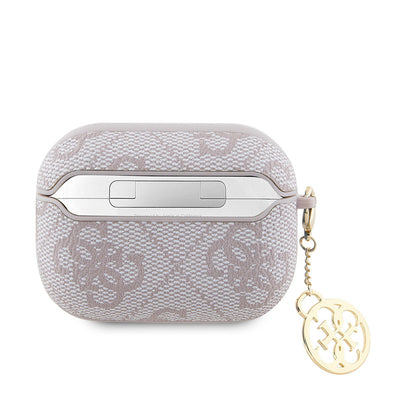 Apple Airpods Pro 2 Kılıf Guess Orjinal Lisanslı 4G Desenli Metal Klasik Logolu 4G Charm PU Deri Kılıf Pembe