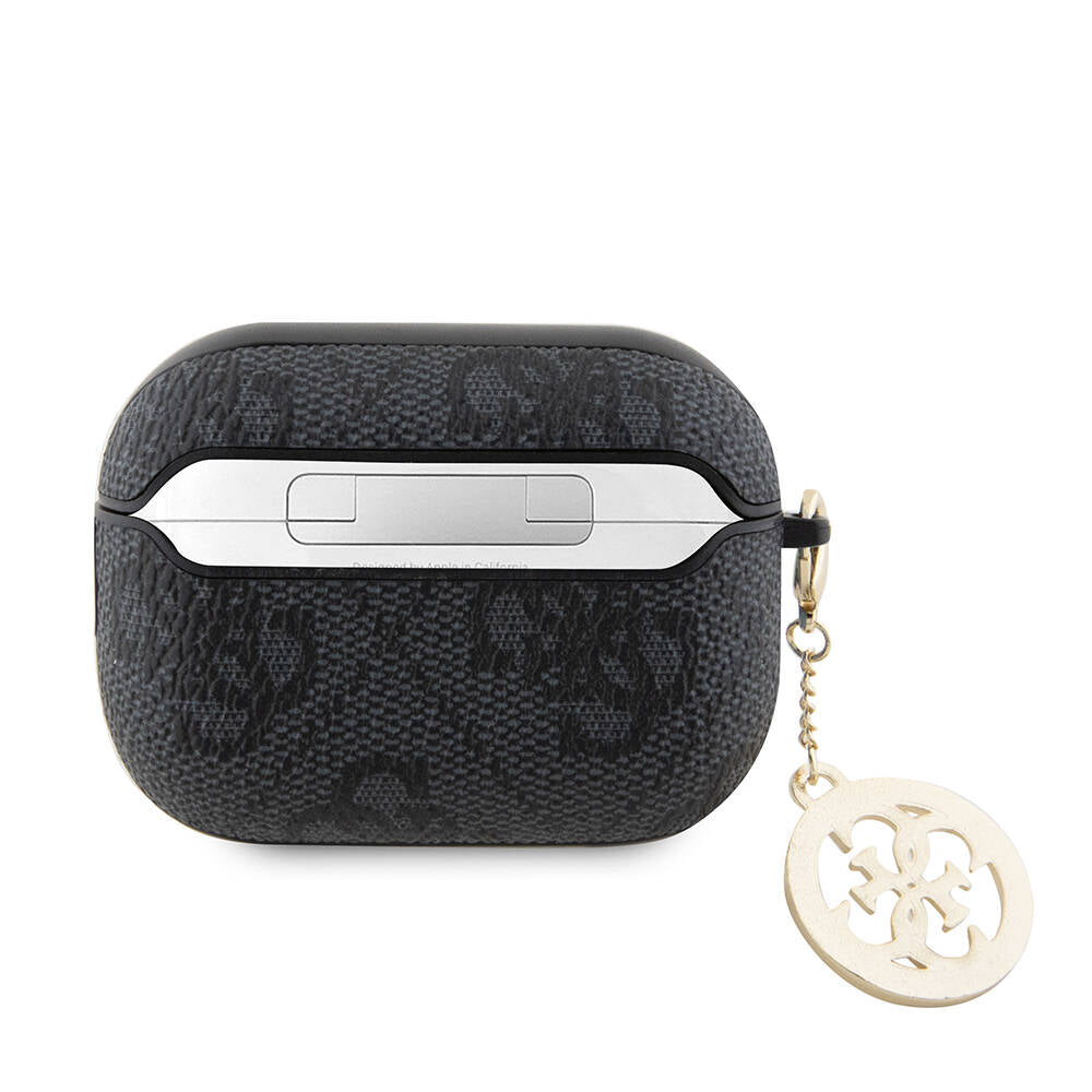 Apple Airpods Pro 2 Kılıf Guess Orjinal Lisanslı 4G Desenli Taşlı 4G Süs Zincirli Kapak Siyah