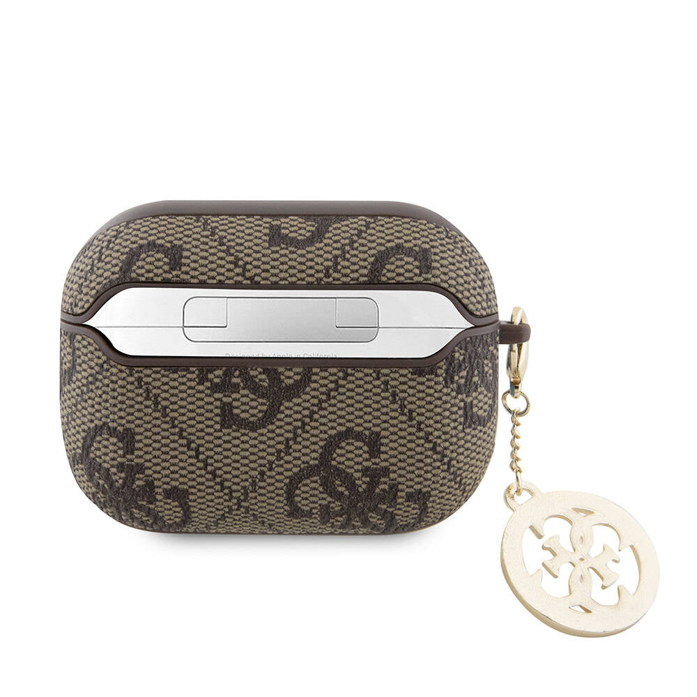 Apple Airpods Pro 2 Kılıf Guess Orjinal Lisanslı 4G Desenli Taşlı 4G Süs Zincirli Kapak Pembe