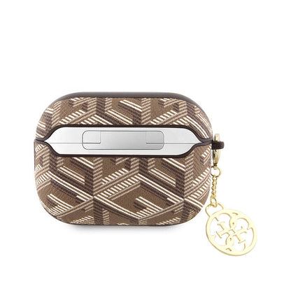 Apple Airpods Pro 2 Kılıf Guess Orjinal Lisanslı G Cube Desenli 4G Süs Zincirli Kapak Kahverengi