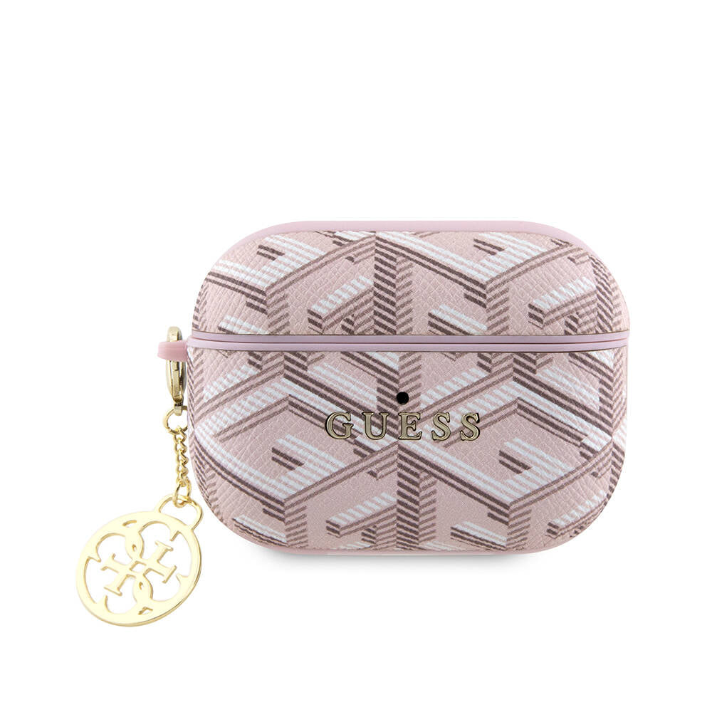 Apple Airpods Pro 2 Kılıf Guess Orjinal Lisanslı G Cube Desenli 4G Süs Zincirli Kapak Pembe