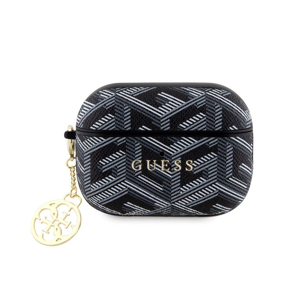 Apple Airpods Pro 2 Kılıf Guess Orjinal Lisanslı G Cube Desenli 4G Süs Zincirli Kapak Siyah