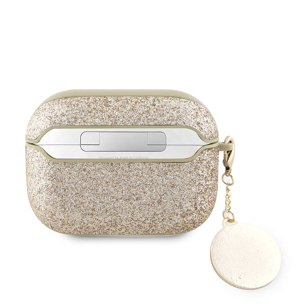 Apple Airpods Pro 2 Kılıf Guess Orjinal Lisanslı Glitter Elmas Kalp Süs Zincirli Kapak Siyah