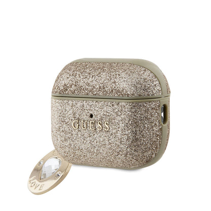 Apple Airpods Pro 2 Kılıf Guess Orjinal Lisanslı Glitter Elmas Kalp Süs Zincirli Kapak Siyah