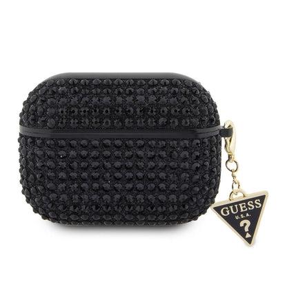 Apple Airpods Pro 2 Kılıf Guess Orjinal Lisanslı Parıltılı Taş Kaplamalı Üçgen Logo Süs Zincirli Kapak Gümüş