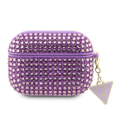 Apple Airpods Pro 2 Kılıf Guess Orjinal Lisanslı Parıltılı Taş Kaplamalı Üçgen Logo Süs Zincirli Kapak Gümüş