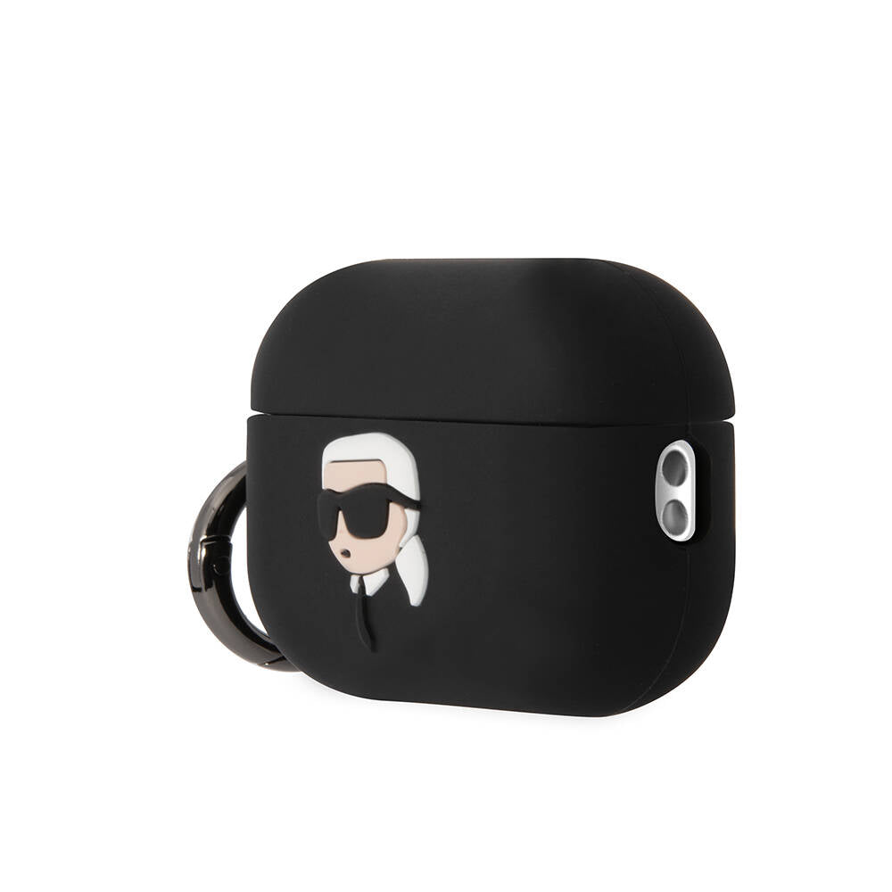 Apple Airpods Pro 2 Kılıf Karl Lagerfeld Orjinal Lisanslı Karl 3D Silikon Kapak Siyah