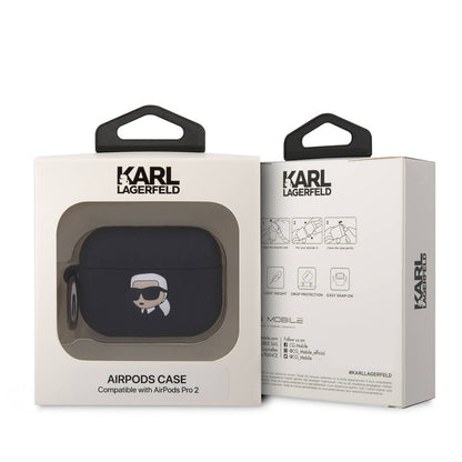 Apple Airpods Pro 2 Kılıf Karl Lagerfeld Orjinal Lisanslı Karl 3D Silikon Kapak Siyah