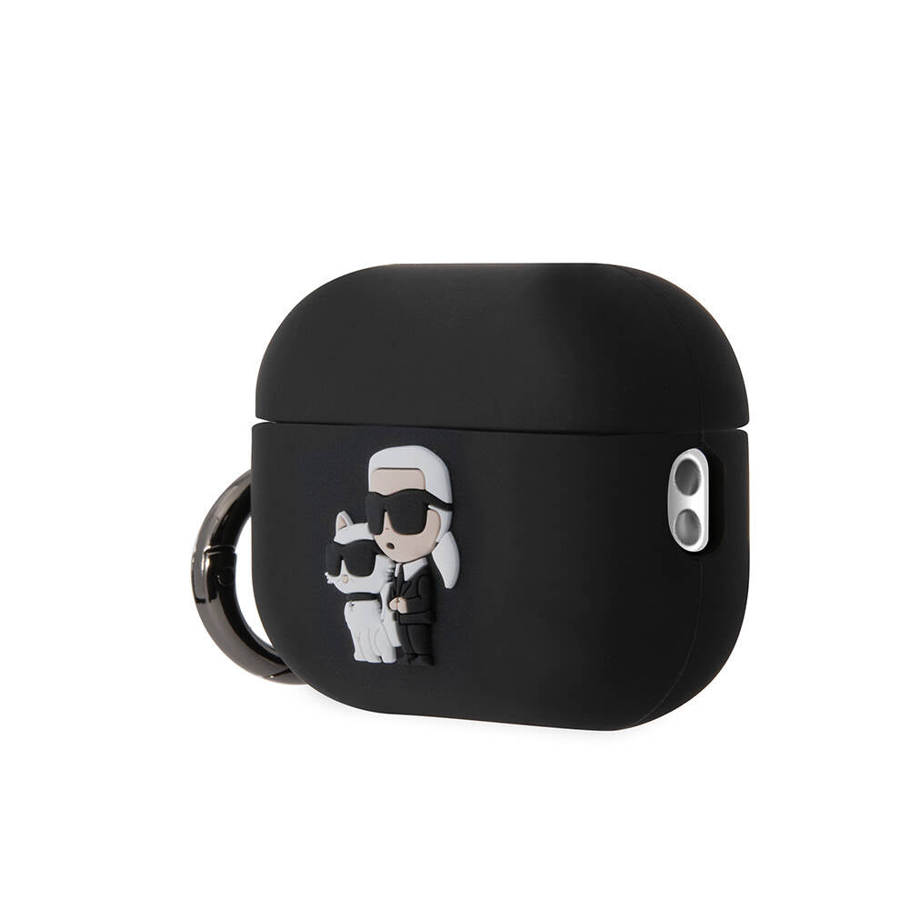 Apple Airpods Pro 2 Kılıf Karl Lagerfeld Orjinal Lisanslı Karl & Choupette 3D Silikon Kapak Siyah