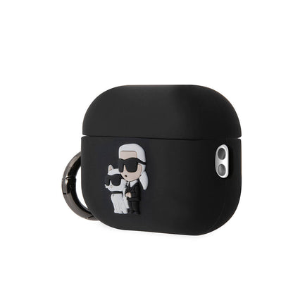 Apple Airpods Pro 2 Kılıf Karl Lagerfeld Orjinal Lisanslı Karl & Choupette 3D Silikon Kapak Siyah